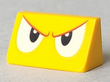Yellow Slope 30 1 x 2 x 2/3 with Angry Black and White Eyes, Reddish Brown Eyebrows Pattern (Super Mario Spiny Face)