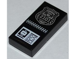 Black Tile 1 x 2 with Groove with Silver Police Badge with '2101' and ID Pattern
