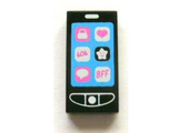 Black Tile 1 x 2 with Groove with Smartphone with 'BFF', 'LOL', Heart, Lock, Speech Bubble and Star Pattern