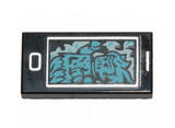 Black Tile 1 x 2 with Groove with Cell Phone / Smartphone and Medium Azure Ghost Pattern
