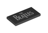 Black Tile 2 x 4 with 'THE BEATLES' Pattern