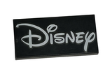 Black Tile 2 x 4 with Disney Logo Pattern