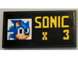 Black Tile 2 x 4 with Pixelated Sonic the Hedgehog Head and Yellow 'SONIC x 3' Pattern (Sticker) - Set 21331