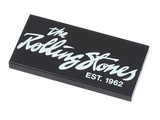 Black Tile 2 x 4 with 'the Rolling Stones EST. 1962' Pattern