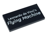 Black Tile 2 x 4 with White 'Leonardo da Vinci's Flying Machine' Pattern