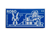 Blue Tile 2 x 4 with Robot World (Set 60421) Blueprint with White 'ROBO' and '1:1' Pattern