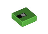 Bright Green Tile 1 x 1 with Groove with White Square on Black Rectangle Pattern (Minecraft Turtle Pixelated Eye)