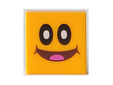 Bright Light Orange Tile 2 x 2 with Black Oval Eyes with White Pupils, Reddish Brown Open Mouth Smile with Dark Pink Tongue Pattern (Super Mario Pokey Face)