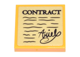 Bright Light Orange Tile 2 x 2 with Black Wavy Lines, 'CONTRACT' and Script 'Ariel' Pattern (Sticker) - Set 43213