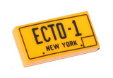 Bright Light Orange Tile 1 x 2 with 'ECTO-1' and 'NEW YORK' Pattern