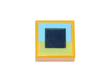 Bright Light Orange Tile 1 x 1 with Black Square on Medium Azure and Lime Background Pattern (Minecraft Big Beak Eye)