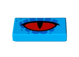 Dark Azure Tile 1 x 2 with Groove with Red Eye, Black Slit Pupil and Blue Spots Pattern