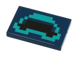 Dark Blue Tile 2 x 3 with Pixelated Black Mouth with Dark Turquoise Outline Pattern (Minecraft Warden Mouth)