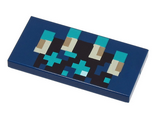 Dark Blue Tile 2 x 4 with Pixelated Black, Dark Turquoise, Tan and Dark Tan Lines and Shapes Pattern (Minecraft Warden Chest)