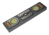 Dark Bluish Gray Tile 1 x 4 with Yellow and Orange Headlights and Grille Pattern