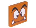 Dark Orange Tile 2 x 2 with Black Eyebrows, Dark Brown and White Eyes Looking Straight, Neutral Mouth with Bottom Fangs Pattern (Super Mario Goomba Face)