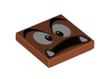 Dark Orange Tile 2 x 2 with Black Eyebrows, Dark Brown and White Eyes Looking Straight, Surprised Open Mouth with Bottom Fangs Pattern (Super Mario Goomba Face)