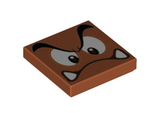 Dark Orange Tile 2 x 2 with Black Eyebrows, Dark Brown and White Eyes Looking Down, Angry Frown with Bottom Fangs Pattern (Super Mario Goomba Face)