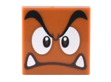 Dark Orange Tile 2 x 2 with Black Eyebrows, Dark Brown and White Eyes Looking Straight, Angry Frown with Bottom Fangs Pattern (Super Mario Goomba Face)