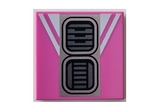 Dark Pink Tile 2 x 2 with Dark Silver SW R2-D2 Astromech Droid Vents on Silver Rectangle, White Stripes Pattern