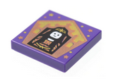 Dark Purple Tile 2 x 2 with HP Chocolate Frog Card Rowena Ravenclaw Pattern