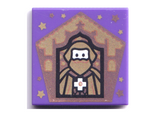 Dark Purple Tile 2 x 2 with HP Chocolate Frog Card Godric Gryffindor Pattern