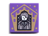 Dark Purple Tile 2 x 2 with HP Chocolate Frog Card Gilderoy Lockhart Pattern