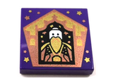 Dark Purple Tile 2 x 2 with HP Chocolate Frog Card Salazar Slytherin Pattern