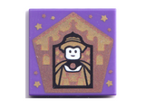 Dark Purple Tile 2 x 2 with HP Chocolate Frog Card Helga Hufflepuff Pattern
