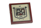 Dark Red Tile 2 x 2 with Tan Scrapbook with Black Details and Family Portrait of Parents James and Lily Potter with Baby Harry Potter Pattern
