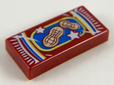 Dark Red Tile 1 x 2 with Groove with Peanuts Bag Package and Tan Peanuts on Blue Background Pattern