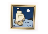 Dark Tan Tile 2 x 2 with Sailing Ship and Moon Pattern