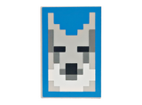 Light Bluish Gray Tile 2 x 3 with Pixelated Wolf Head with Black Eyes and Nose, Dark Bluish Gray and White Fur on Blue Background Pattern