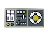 Light Bluish Gray Tile 1 x 2 with Groove with Vehicle Control Panel, Silver Sliders, Yellow Buttons, Dark Bluish Gray Panels Pattern