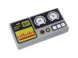 Light Bluish Gray Tile 1 x 2 with Groove with Black '82', Yellow and Red Bar Chart and Buttons, White Gauges Pattern
