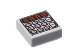 Light Bluish Gray Tile 1 x 1 with Groove with Black and Red Digital Keypad Pattern