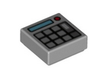 Light Bluish Gray Tile 1 x 1 with Groove with Keypad Buttons, Medium Azure Screen and Red Light (Calculator) Pattern