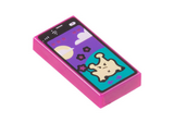 Magenta Tile 1 x 2 with Groove with Smartphone with Game with Bright Light Yellow Alien on Dark Turquoise Hill, Sun, Clouds, and Dark Purple Sky Pattern