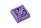 Medium Lavender Tile 1 x 1 with Groove with White Hypnotic Eyes, Crooked Smile with Teeth, Lavender and Dark Purple Square Pattern (Kryptomite Face)