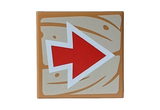 Medium Nougat Tile 2 x 2 with Red and White Arrow on Tan Wood Grain Background Pattern