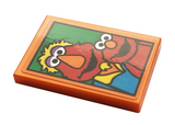 Orange Tile 2 x 3 with Picture of Elmo and Louie on Green Background Pattern (Sticker) - Set 21324