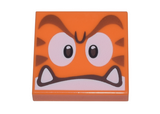 Orange Tile 2 x 2 with Angry Reddish Brown Eyebrows, Dark Brown and White Eyes, Closed Mouth with Bottom Fangs Pattern (Super Mario Cat Goomba Face)