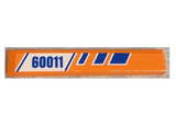 Orange Tile 1 x 6 with Blue Stripes and '60011' on White and Orange Background Pattern Model Right Side (Sticker) - Set 60011