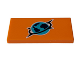 Orange Tile 2 x 4 with Medium Azure, Dark Blue and Black Arctic Explorer Logo Pattern