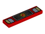 Red Tile 1 x 4 with Headlights and Silver Grille with Fire Logo Badge Pattern