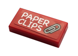 Red Tile 1 x 2 with Groove with 'PAPER CLIPS' and Clip Pattern (Sticker) - Set 21324
