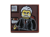 Reddish Brown Tile 2 x 2 with Portrait of Male Minifigure with Gray Hair, Beard and Black Suit Pattern