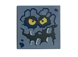 Sand Blue Tile 2 x 2 with Rock Creature Face with Jagged Grin, Dark Blue Spots and Yellow Eyes Pattern (Brickster)