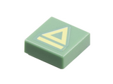 Sand Green Tile 1 x 1 with Groove with Bright Light Yellow Triangle and Line Pattern