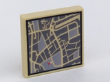 Tan Tile 2 x 2 with Groove with Map Street Level with Red 'X' Pattern